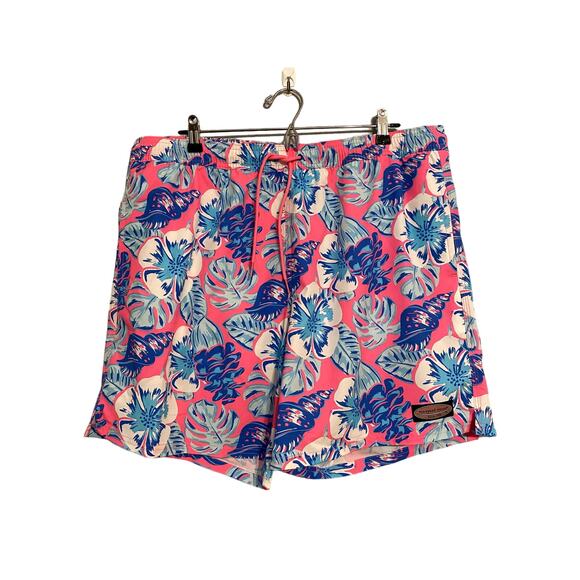 Vineyard Vines Pink Blue Swim Trunks Shorts Pockets Swim Shorts Floral - Picture 1 of 9